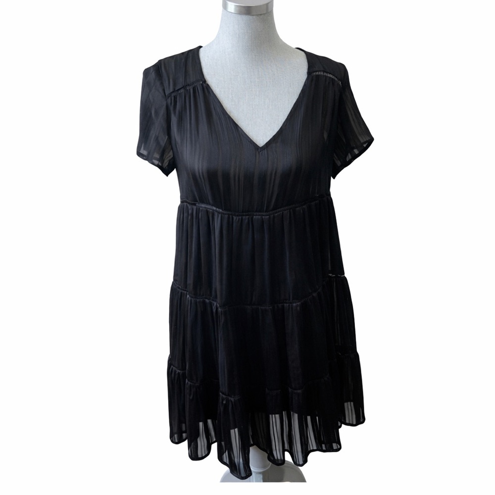 Urban Outfitters Black Tiered Chiffon Babydoll Mini Dress XS